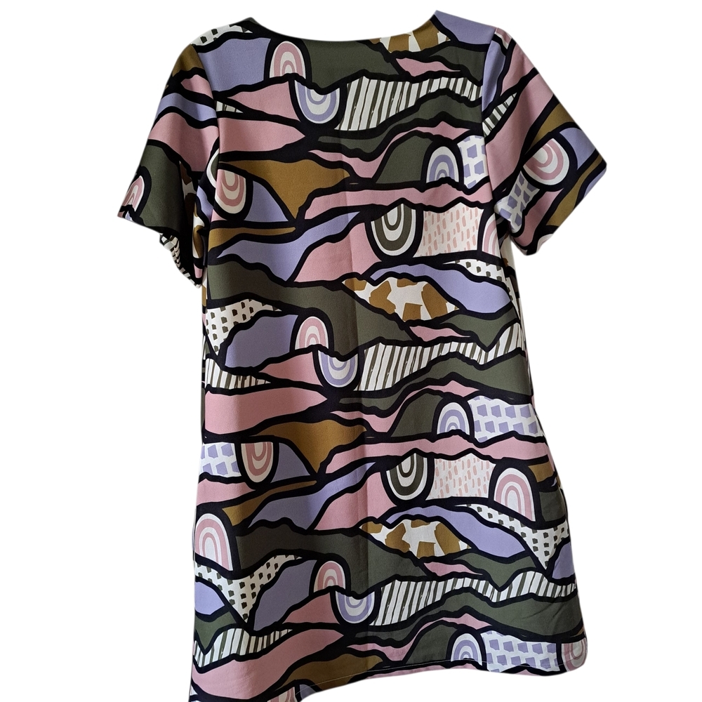 🇨🇦 Marigold Montréal Multicolor Abstract Art Dress • Short Sleeve • XS - Picture 2 of 11